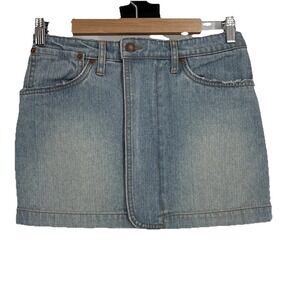 Vintage Y2K American Eagle Womens Jean Micro‎ Mini Skirt 2 Fold Front Full Zip